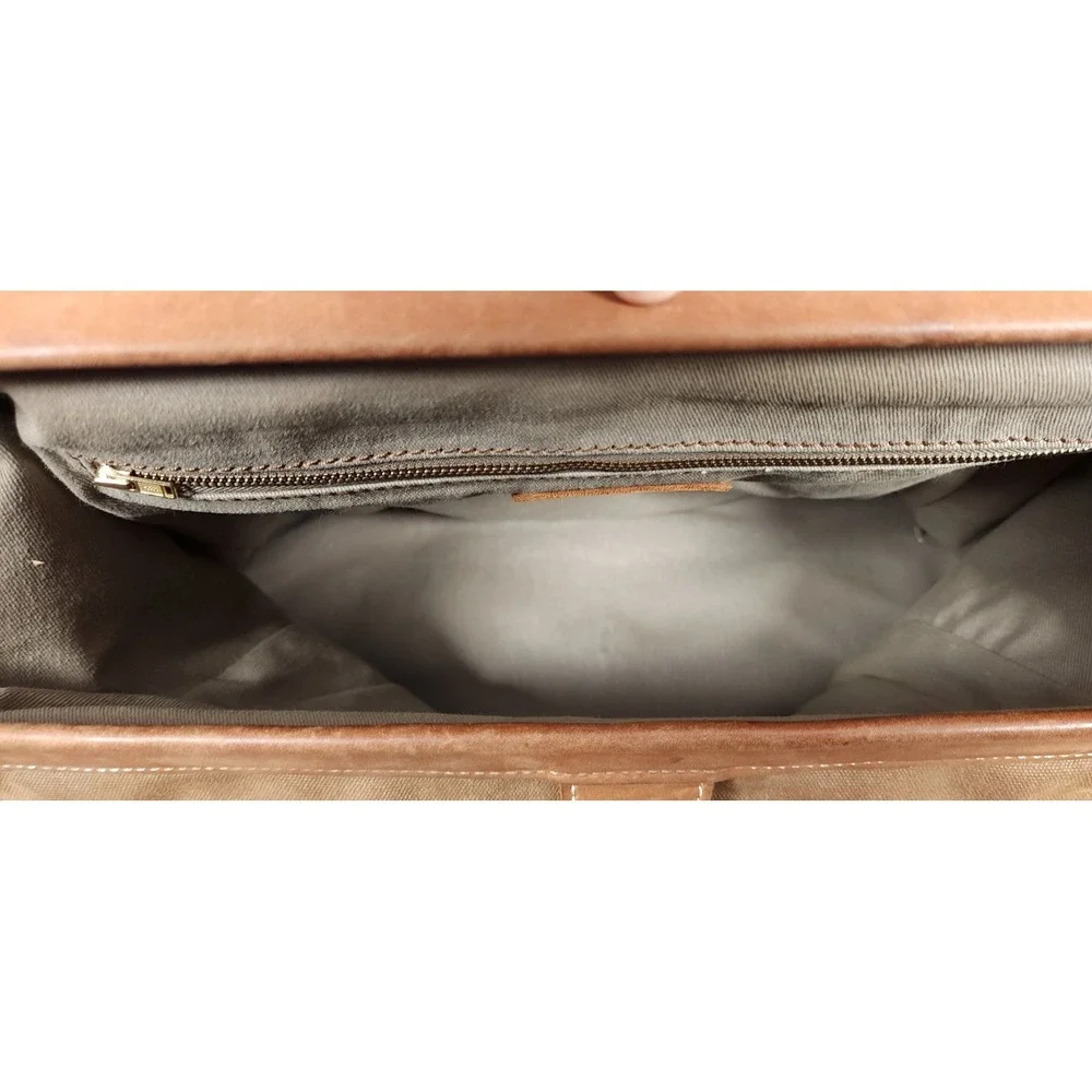 J Peterman Company Leather & Canvas Gladstone Brown Safari Travel Duffle Bag